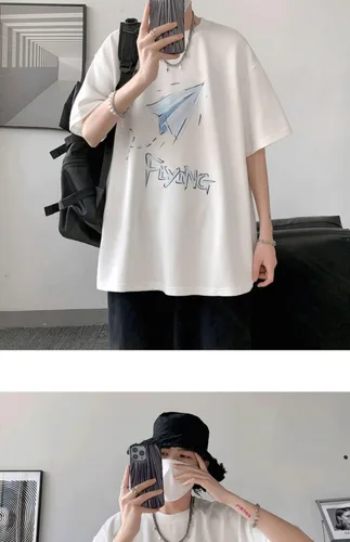 Vista 4 de CYee Camiseta de manga corta de gran tamaño con estampado grunge para hombre, sudadera Harajuku, sudadera japonesa Streetwear Preppy Techwear