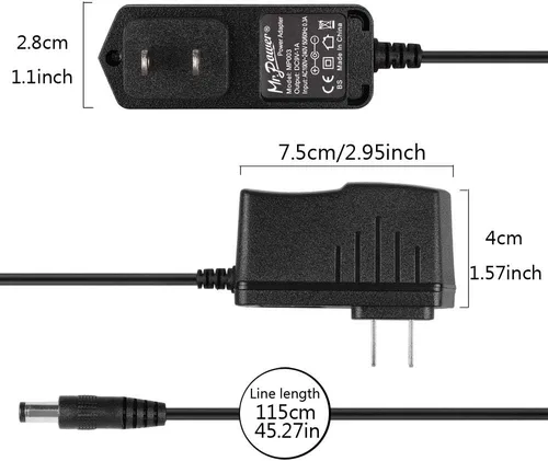 Vista 2 de Adaptador de fuente de poder 9V DC 1A (1000mA) Mr.Power para efectos de guitarra, cable de 3 líneas, tapa insulada