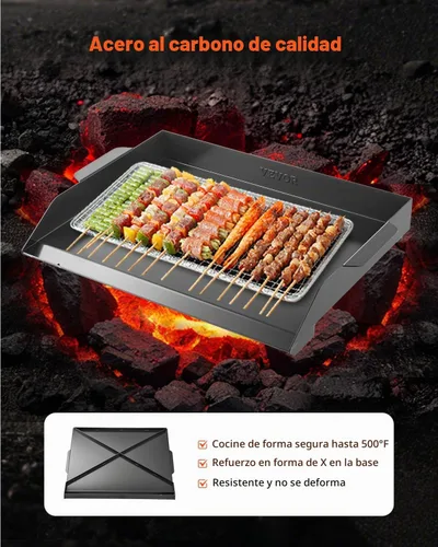 Vista 2 de VEVOR Plancha de Acero al Carbono, Plancha Plana Universal Rectangular de 20x16 Pulgadas, Plancha de Parrilla de Gas para Barbacoa, Teppanyaki