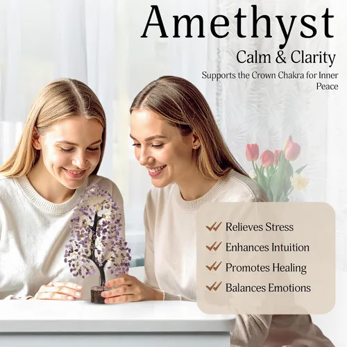 Vista 3 de Árbol de la vida con cristales de amatista, árbol púrpura, decoración de cristal, árbol de los chakras, regalos curativos para mujeres, decoración