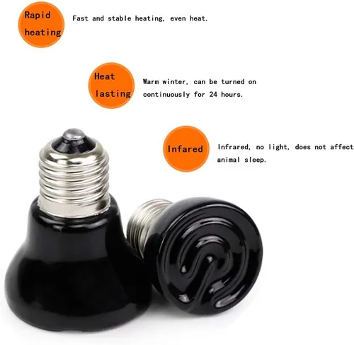 Vista 4 de Mini bombilla de calor para reptiles de 50 W, base E26, emisor de calor de cerámica infrarroja no emisora de luz para terrarios, tortugas, lagartos