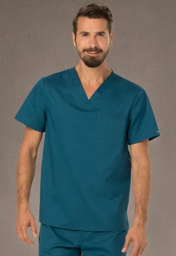 Vista 6 de Cherokee Conjunto de uniforme médico prémium para hombre, cuello en V y Azul Caribe