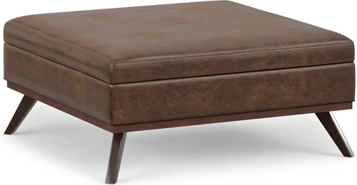 Vista 22 de SIMPLIHOME Owen - Otomana cuadrada con aspecto de lino de 36 pulgadas de Natural