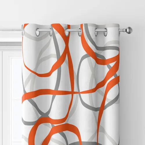 Vista 4 de Cortinas Geométricas Naranja Gris Blanco 2 Juegos de Paneles Patrón de Arte Moderno de Línea Abstracta Tratamientos para Ventanas Oscurecimiento