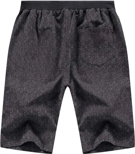 Vista 5 de KUYIGO Pantalones cortos casuales con cordón para hombre, bolsillos con cremallera, cintura elástica, pantalones cortos de playa grandes y altos