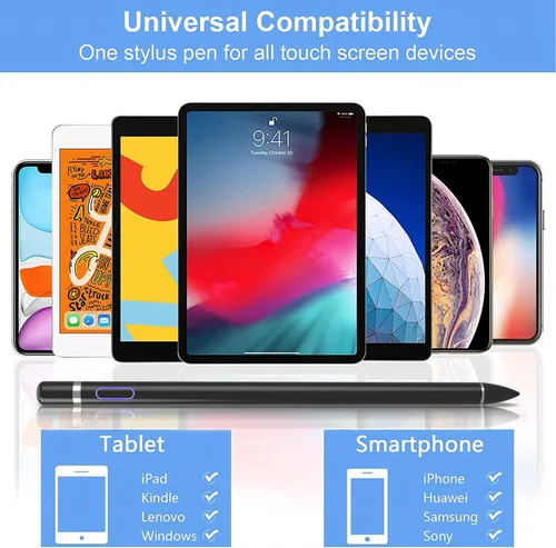 Vista 3 de Lápiz óptico para pantallas táctiles, lápiz activo de punta fina compatible con iPhone, iPad Pro Air Mini y otras tabletas (negro)