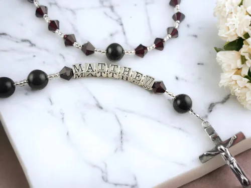 Vista 9 de Bow Flip Flops Pink Name Rosary with Crystals and Pearls, Girl Boy Baptism