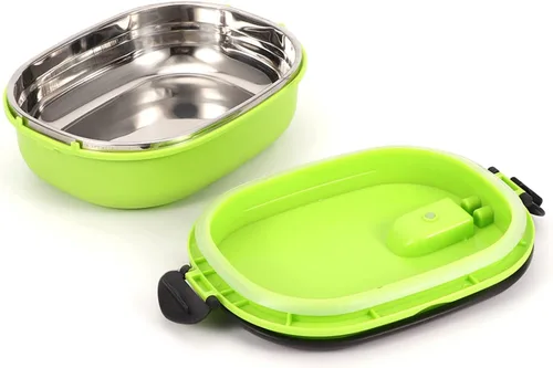 Vista 4 de Lonchera con aislamiento de acero inoxidable, contenedor de alimentos para picnic al aire libre, cuadrado verde, doble capa (1 nivel)