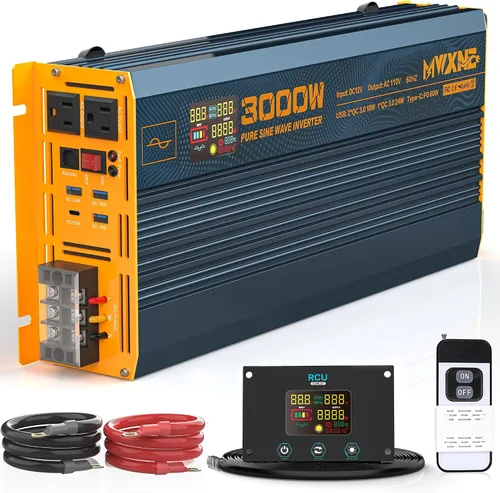 Vista 10 de Inversor de Potencia de Onda Sinusoidal Pura de 1200 Vatios DC 12V a 110V AC Convertidor con Dos Salidas de CA, Puertos USB de Carga Rápida