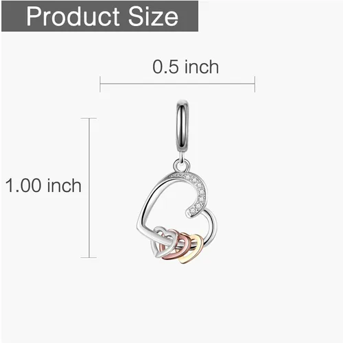 Vista 5 de Abalorio de corazón a corazón de plata de ley 925 para pulseras, collares, joyas, Plata esterlina