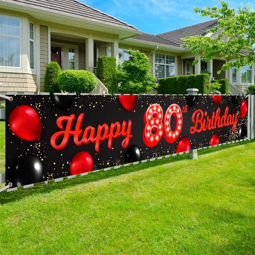 Vista 83 de Cartel de feliz cumpleaños número 10 color rojo y negro, globos para decoración temática para patio, jardín, niñas, mujeres, princesas, decoraciones