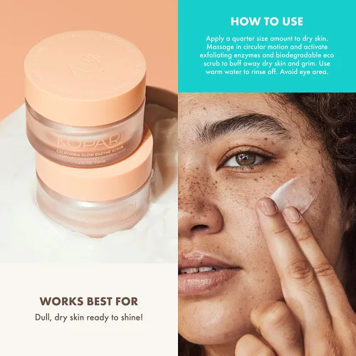 Vista 5 de Kopari California Glow Enzyme Exfoliante facial, exfoliante facial aclarante e iluminador de la piel, apoya el antienvejecimiento, aceite de coco