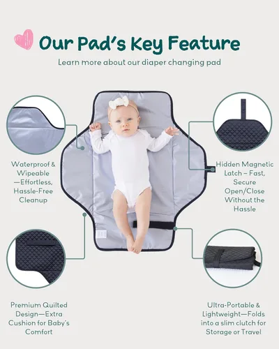 Vista 4 de Lily Miles Cambiador de pañales portátil para bebé, cambiador de pañales con pestillos magnéticos, almohadilla de viaje impermeable para bolsa