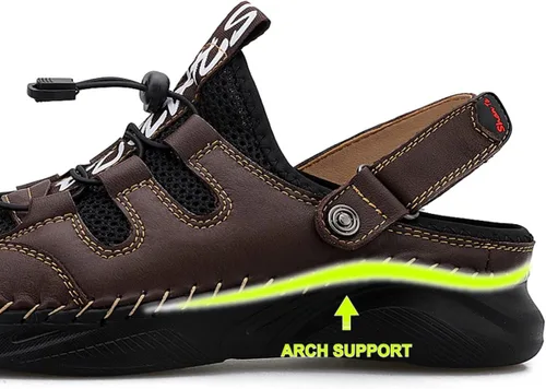 Vista 4 de Sandalias para hombre con soporte de arco para fascitis plantar, antideslizantes, zapatos de verano, de cuero, ajustables, para exteriores