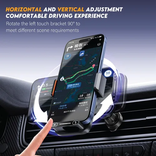 Vista 7 de Soporte de teléfono inalámbrico para cargador de coche de 15 W con control de gestos, sujeción automática Hands free operation, 90 degree auto