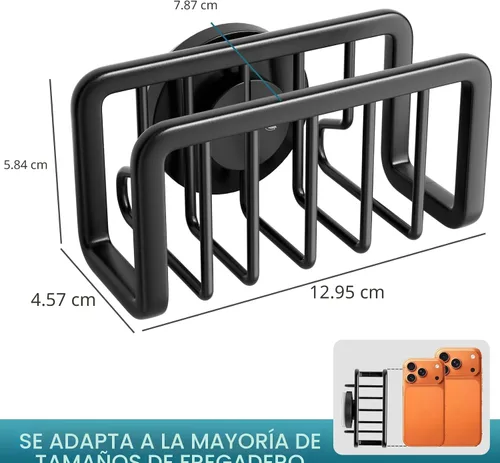 Vista 3 de TAILI Soporte de esponja para fregadero de cocina con ventosa fuerte, organizador de fregadero de aluminio a prueba de óxido, soporte de esponja