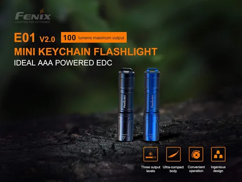Vista 2 de Fenix Linterna LED E01 V2 de 100 lúmenes con batería alcalina AAA EdisonBright (azul)