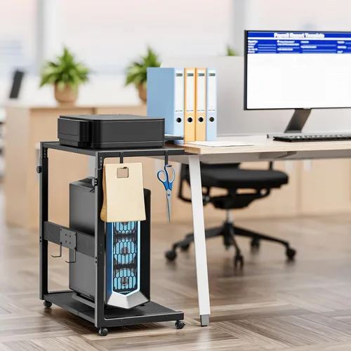 Vista 4 de JANE EYRE - Soporte ajustable para computadora para videojuegos: altura de 15 niveles Soporte para CPU con ruedas giratorias y toma de corriente