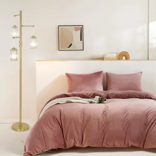 Vista 8 de Lámparas de pie de cristal dorado para sala de estar, 3 luces regulables, lámpara de pie moderna con pantalla de cristal, interruptor de atenuación