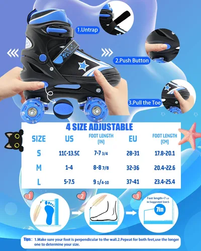 Vista 2 de Patines de ruedas para niños y niñas con ruedas iluminadas Zapatos de patines de tamaño ajustable para jóvenes y mujeres de 5 a 8 años y 8 a 12