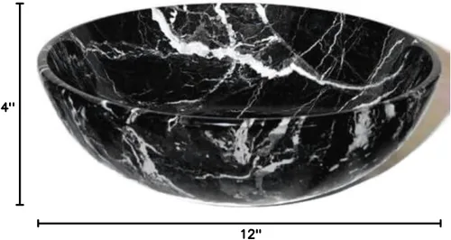 Vista 2 de Frutero grande de mármol negro, centro de mesa decorativo de piedra - 12 pulgadas