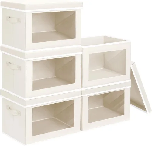Vista 60 de Homsorout Contenedores de almacenamiento con tapas, organizadores pequeños de tela con ventana, contenedores de almacenamiento plegables para ropa