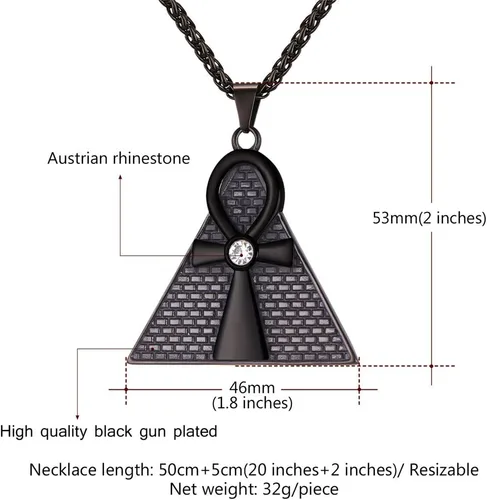 Vista 7 de U7 Collar Ankh para hombres y mujeres, acero inoxidable, color negro, joyería egipcia, colgante de cruz Ankh, collares africanos con cadena de 22