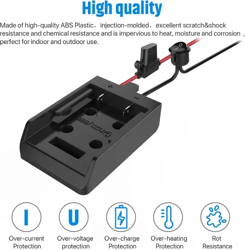 Vista 7 de Adaptador de rueda eléctrica con fusible e interruptor para batería Dewalt de 20 V, adaptador de batería hermético no soplado con fusible de 30 A