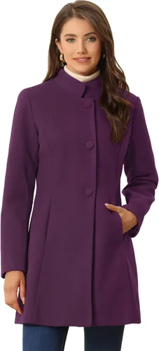 Vista 13 de Allegra K Abrigo de invierno para mujer, abrigo de cuello alto medio largo Negro
