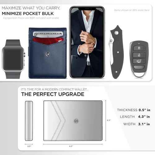 Vista 24 de Suavell Billeteras delgadas de cuero para hombres. Cartera con clip para dinero. Cartera de perfil bajo RFID Cartera minimalista