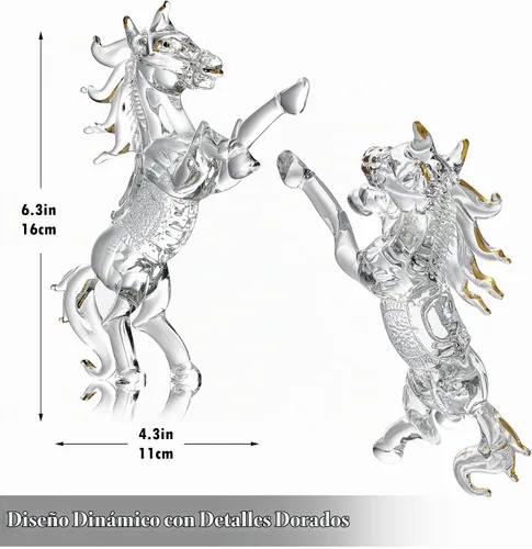 Vista 2 de YU FENG - Figura de caballo de cristal de 6.3 pulgadas, escultura animal de cristal transparente Rearing Horse Design, Handcrafted Glass Art