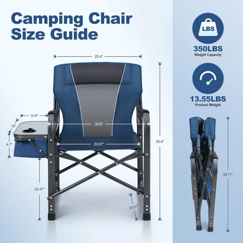 Vista 3 de LET'S CAMP Silla de director plegable de gran tamaño para exteriores, silla de campamento resistente con mesa auxiliar y bolsa enfriadora