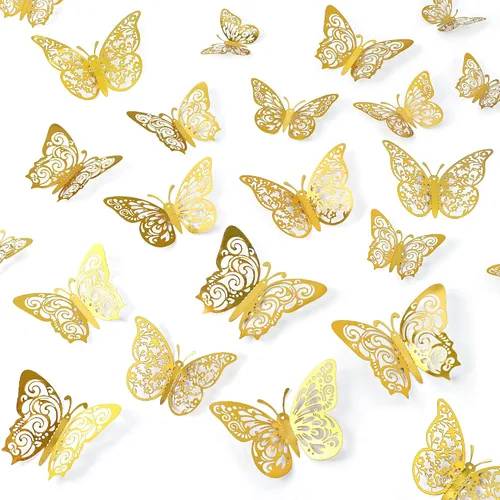 Vista 21 de 72 decoraciones de mariposa negra, 3 tamaños, 3 estilos, decoración de pared 3D para fiestas, cumpleaños y manualidades Butterfly Party