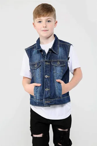 Vista 4 de Chaqueta de mezclilla para niños y niños, chaleco sin mangas, para la escuela, abrigos de moda