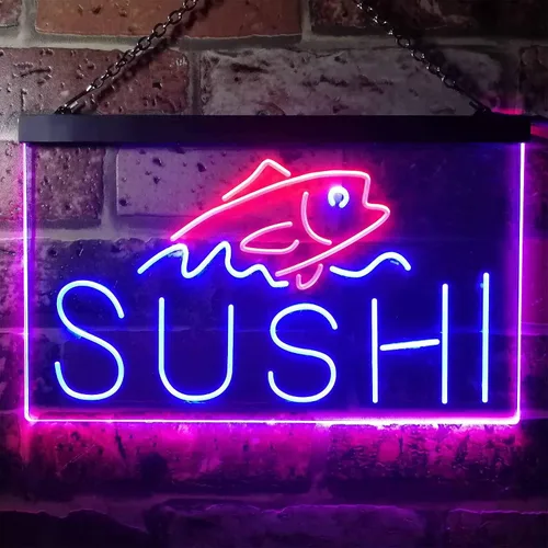 Vista 38 de ADVPRO Sushi Fish Sashimi Restaurant - Letrero de neón LED de doble color, azul y rojo, 12 x 8.5 pulgadas, st6s32-i3334-br
