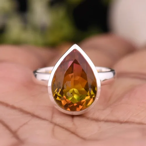Vista 31 de PANOPLY Bio Pink Doublet Quartz Solid 925 Sterling Silver Ring for Women