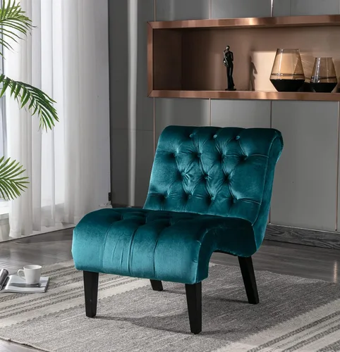Vista 22 de Comfy Silla Decorativa de Terciopelo, Silla Auxiliar Tapizada sin Brazos para Sala de Estar, Tumbona Pequeña Moderna con Respaldo Acolchado y Diseño