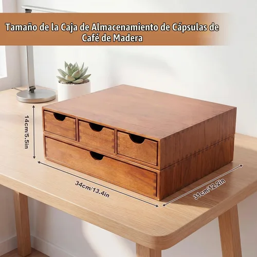Vista 2 de Caja de té de madera del café del cajón del tenedor de la vaina Color madera