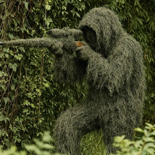Vista 7 de Seeutek Traje Ghillie 5 en 1 – Trajes de caza de camuflaje 3D – chaqueta, pantalones, capucha, bolsa de transporte para adultos y jóvenes, M/L