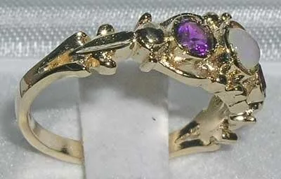 Vista 3 de Anillo de oro amarillo de 14 quilates con ópalo auténtico y amatista para mujer