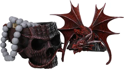 Vista 2 de Ebros Gift Infección T-Virus Calavera Zombie con Dragón Rojo Bio Evil Wyvern Dragón Decorativo Joyero Figurita Fantasía Calabozos y Dragones Arte