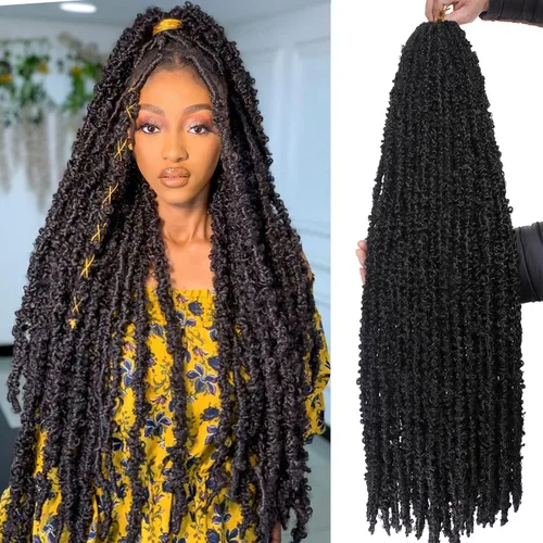 Vista 26 de Leeven Cabello de ganchillo de 12 pulgadas de color marrón mariposa 30#