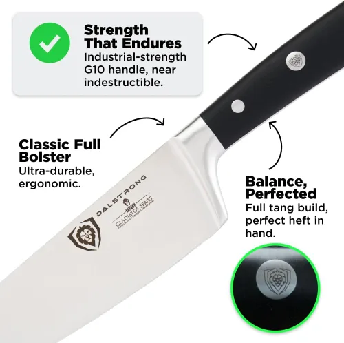 Vista 4 de Dalstrong - Cuchillo de chef de 8 pulgadas - Serie Gladiador ELITE - Cuchillo de chef forjado de acero alemán HC - Cuchillo de cocina de filo