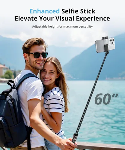 Vista 2 de Selfie Stick - Trípode de viaje para iPhone, control remoto inalámbrico para selfies, palo selfie extensible para iPhone, trípode para grabación