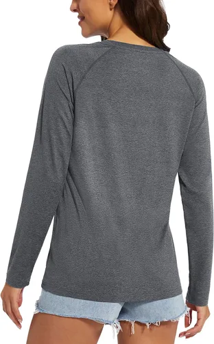 Vista 2 de MAGCOMSEN Camisetas de manga larga para mujer, con protección solar UPF 50+, protección solar, atlético, correr, natación, protección contra