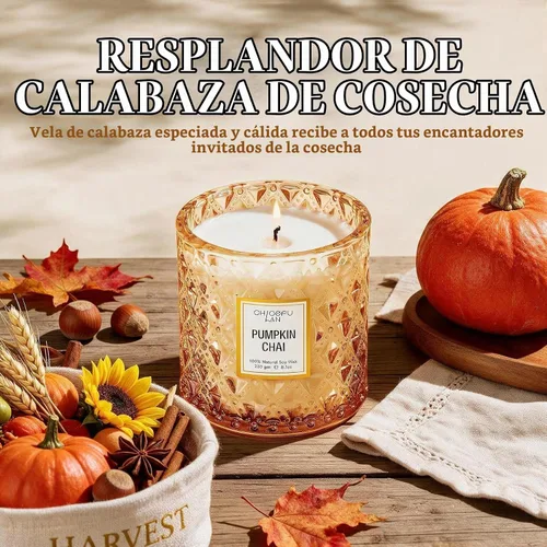 Vista 5 de Chloefu LAN Velas de calabaza Chai para regalo de Halloween, velas de granja para el hogar, tarro de soja perfumado de lujo con hasta 55 horas