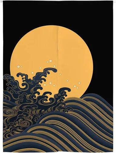 Vista 20 de Cortina japonesa Noren para puerta, tapiz Hokusai Ukiyoe, cortina de puerta de carpa, divisor de habitación, decoración de bistró, 33 x 35 pulgadas