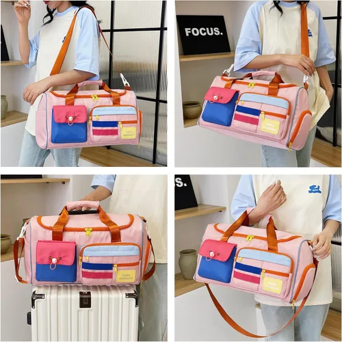 Vista 424 de Pequeña bolsa de gimnasio para mujer, bolsa de viaje con compartimento para zapatos