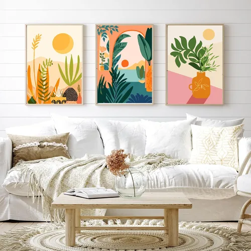 Vista 4 de cupmod Paquete de 6 kits de pintura por números para adultos principiantes, Número Boho Acrílico Fácil, DIY Números de Acuarela en Lienzo Sin Marco