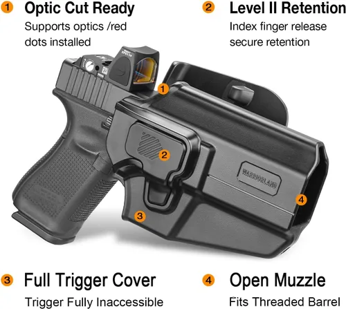 Vista 2 de WARRIORLAND Funda universal para pistola OWB con corte óptico, se adapta a las pistolas compactas más populares a tamaño completo con barril de 4 a
